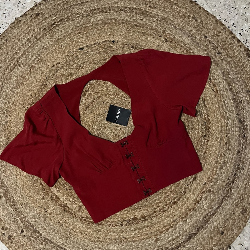 NWT Forever 21 Plunging Button-Front Crop Top Size M